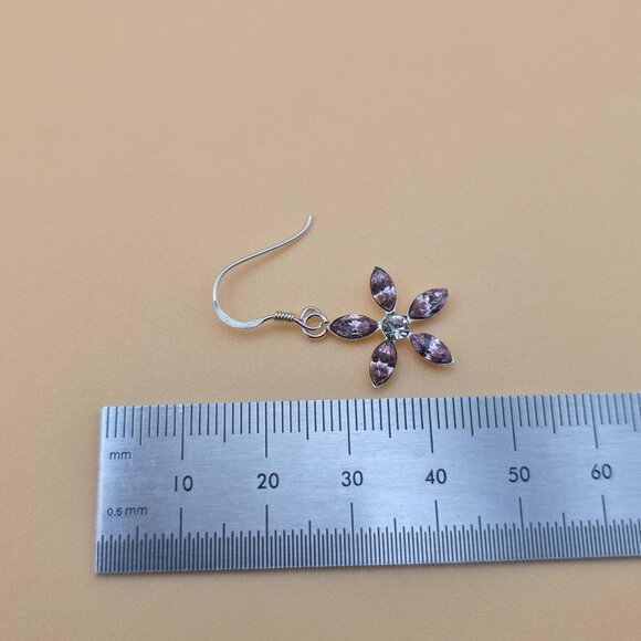 Sterling Silver Crystal Flower Dangle Earrings A5766 - Picture 4 of 5